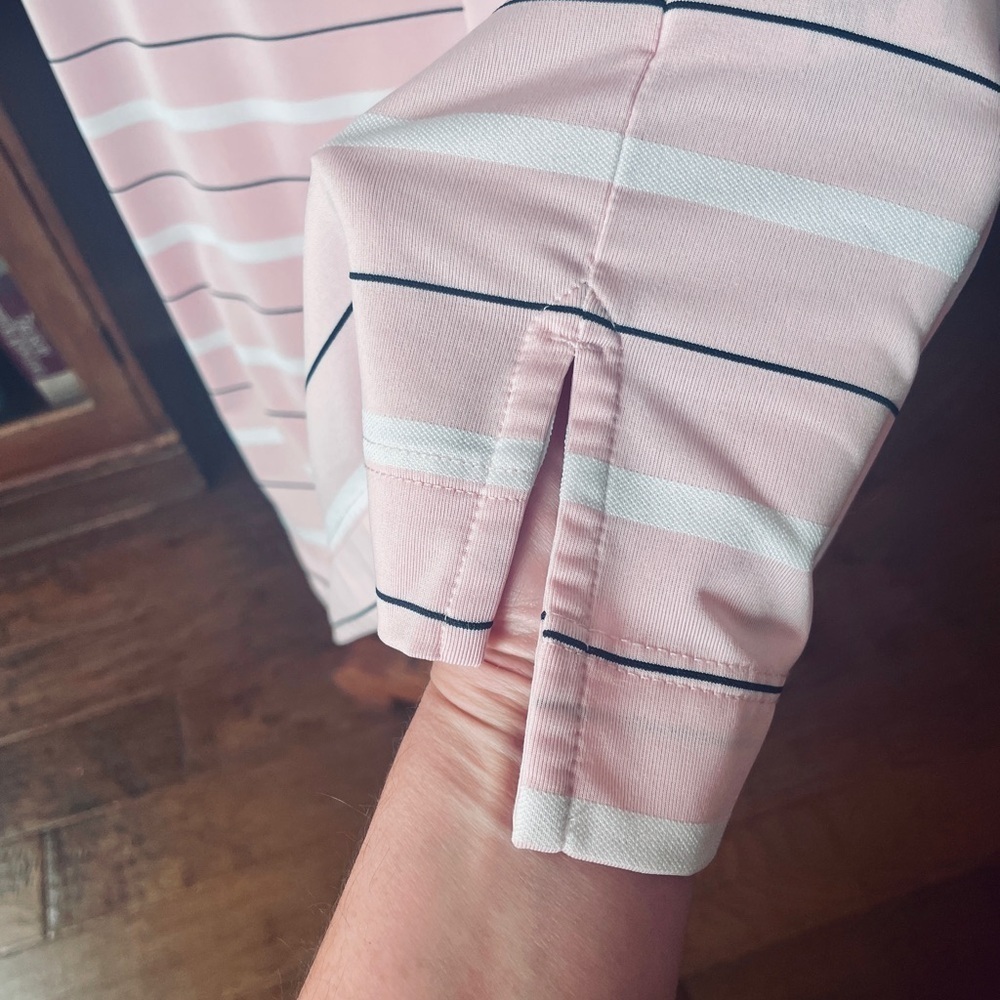 FootJoy men’s short sleeve stretch polo golf shirt L pink white black stripe - Picture 7 of 9